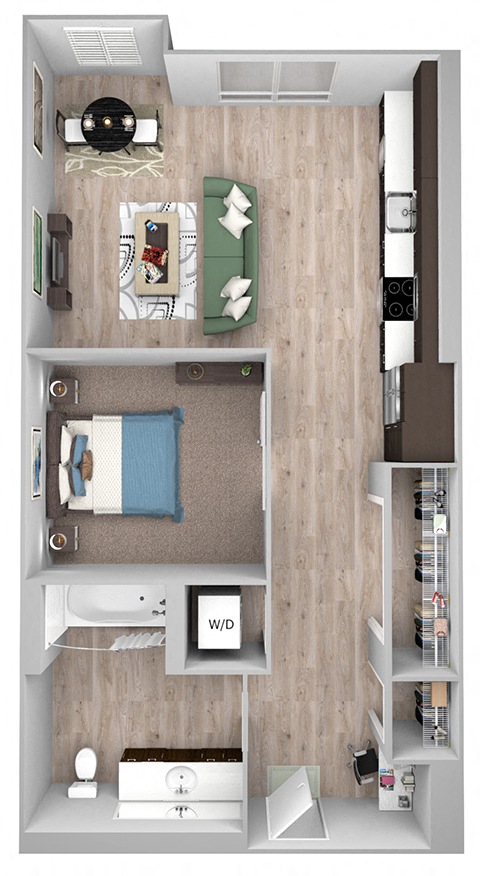 Floor plan for studio, 1 bath, 586 sqft